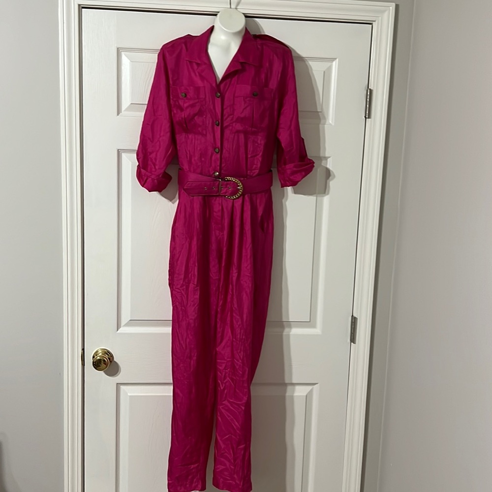 Sandy Sandy vintage pink jumpsuit with belt, size 8